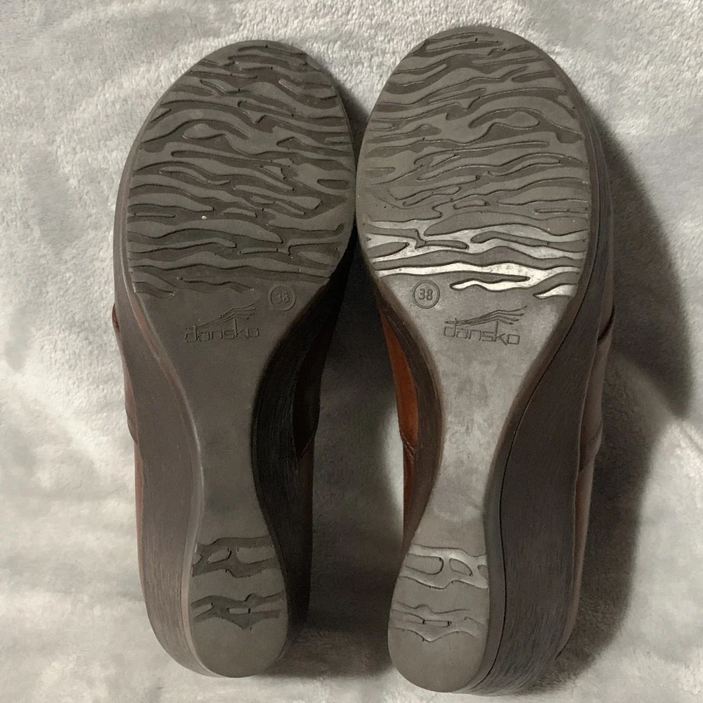 Dansko Women's Rosaline Brown Leather Slip-On Wedge Shoes Comfort Heels‎ Classic